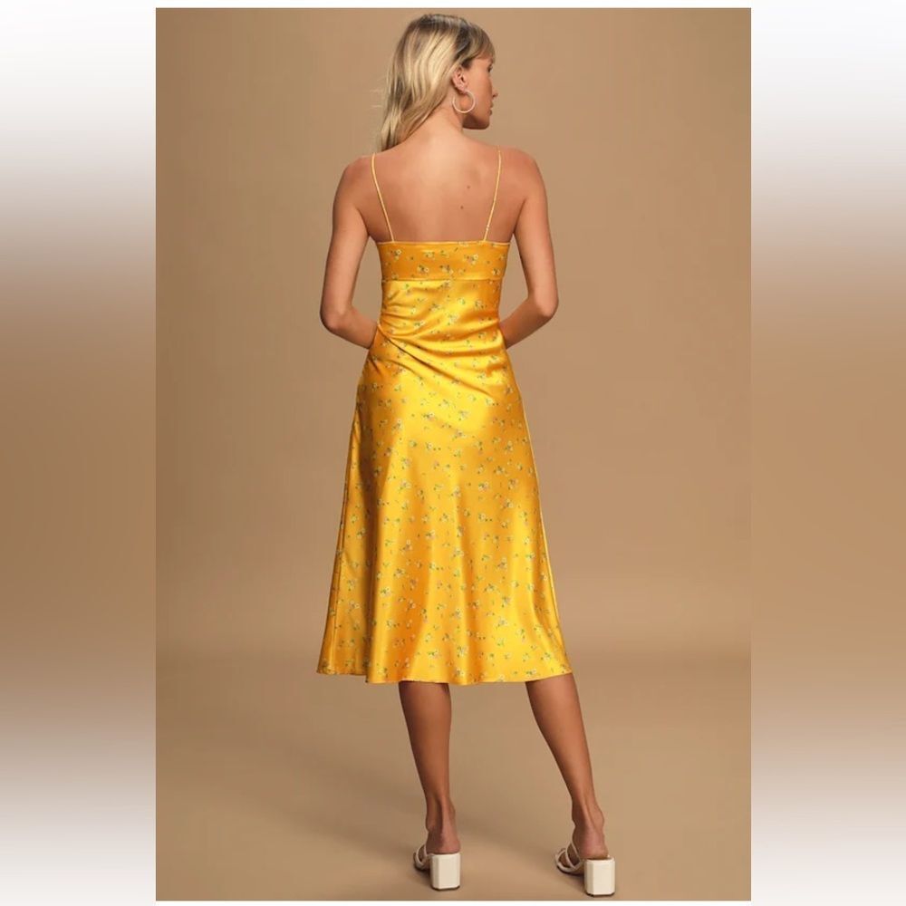 KOURT Rachel Yellow Floral Print Satin Midi Dress XS Wedding Guest - Picture 4 of 13